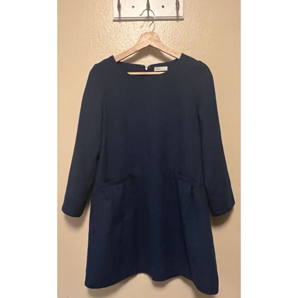 Earth‎ Music & Ecology Japanese Style Tunic Dress Pockets Wool Blend Blue Lined